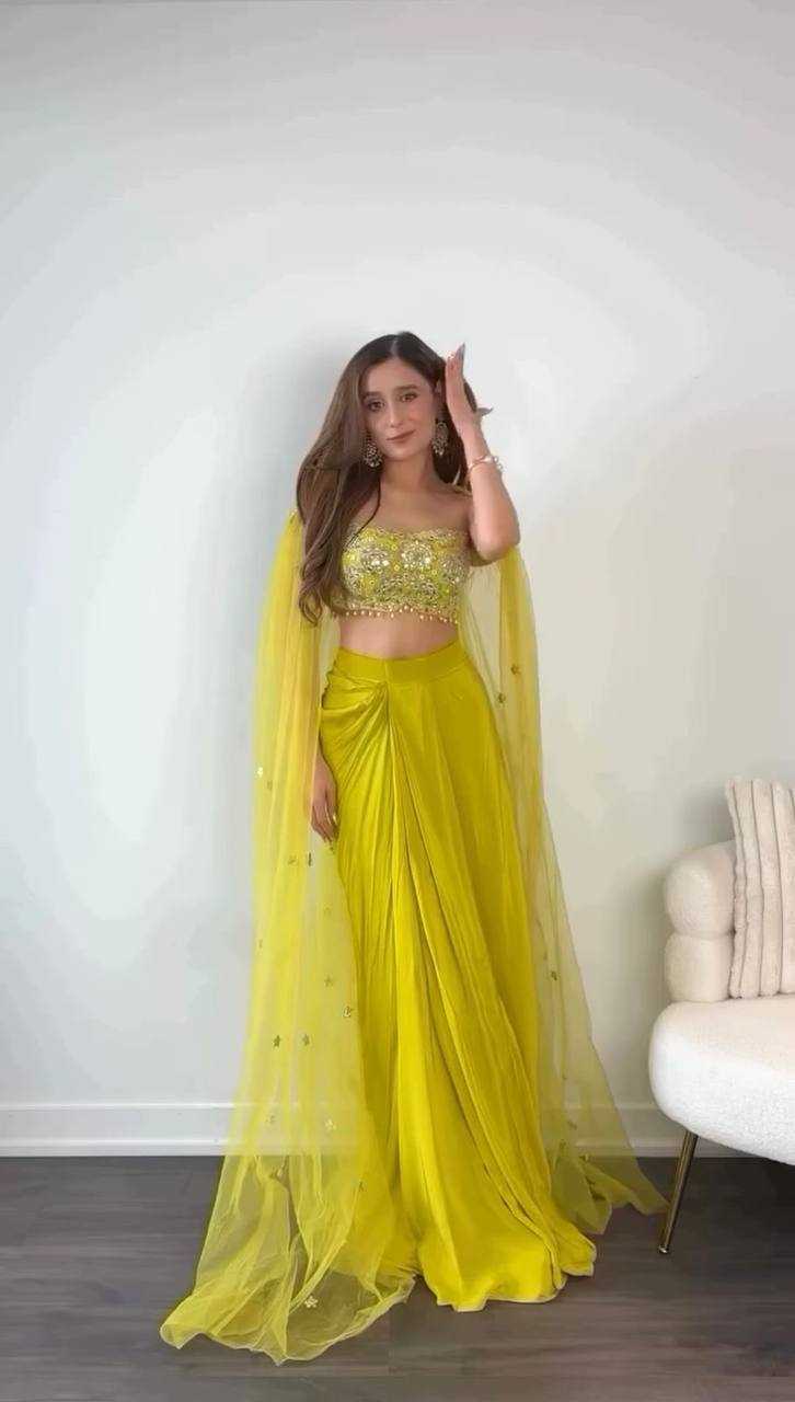 Sunlit Spark – Yellow Embroidered Chinon Dhoti Set with Shrug 💛