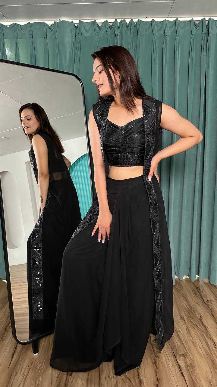 Noir Luxe – Black Sequin Drape Indo-Western Ensemble