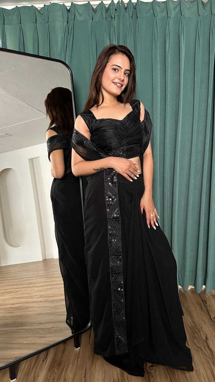 Noir Luxe – Black Sequin Drape Indo-Western Ensemble