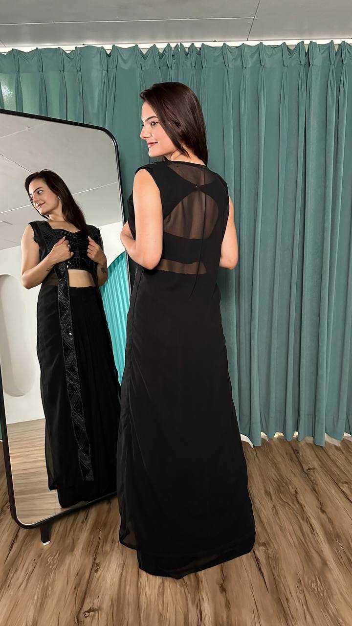 Noir Luxe – Black Sequin Drape Indo-Western Ensemble