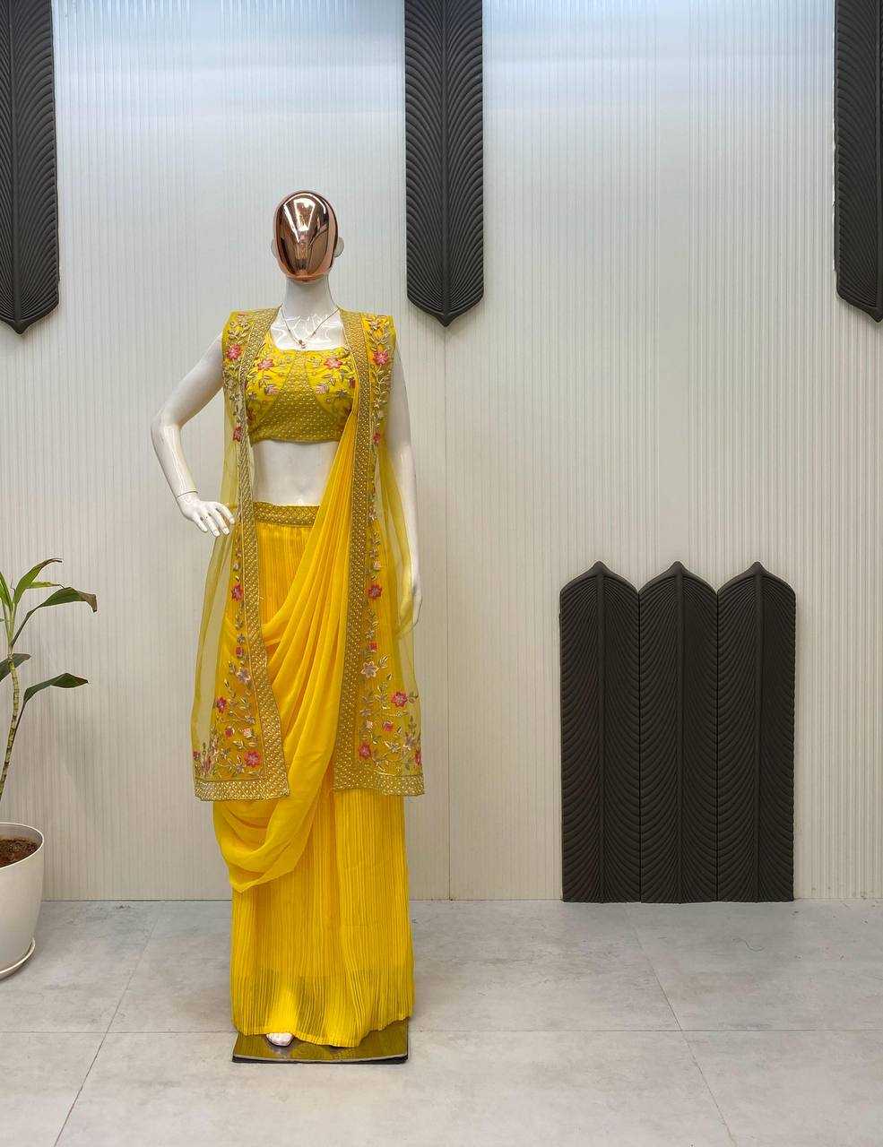 Designer Ready To Wear Saree with Embroidered Shrug – Modern Ethnic Fusion