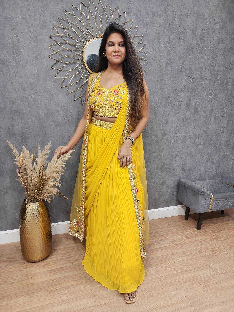 Designer Ready To Wear Saree with Embroidered Shrug – Modern Ethnic Fusion