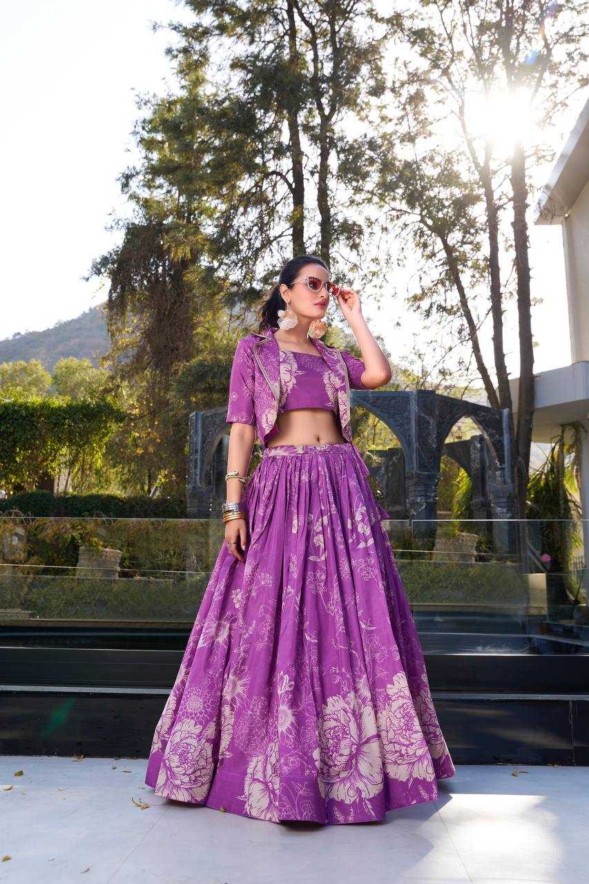 Ivory Bloom – Tussar Silk Floral Printed Lehenga Set with Lace Koti 🌸