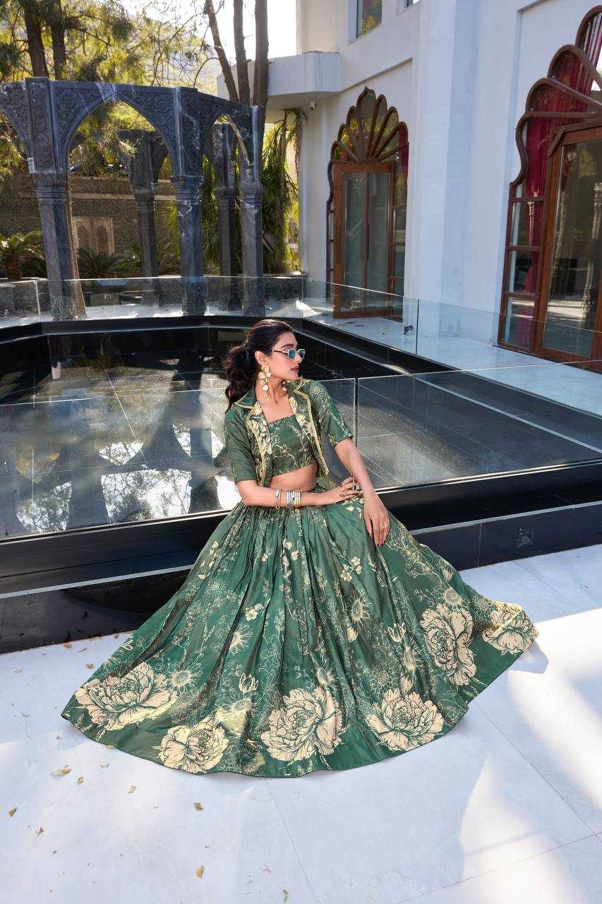 Ivory Bloom – Tussar Silk Floral Printed Lehenga Set with Lace Koti 🌸