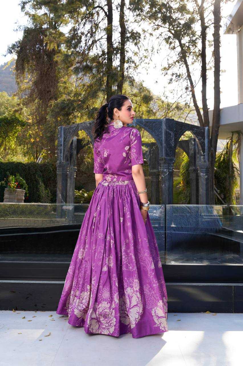 Ivory Bloom – Tussar Silk Floral Printed Lehenga Set with Lace Koti 🌸