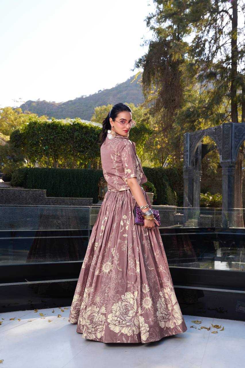 Ivory Bloom – Tussar Silk Floral Printed Lehenga Set with Lace Koti 🌸