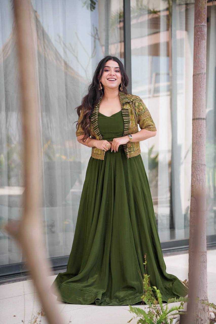 Olive Aura – Mono Silk Lehenga Set with Embroidered Jacket