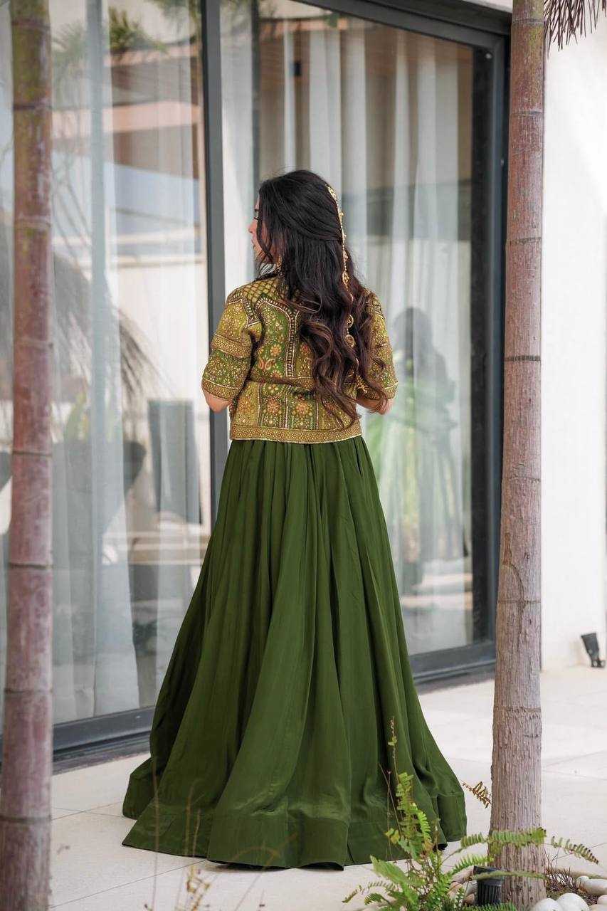 Olive Aura – Mono Silk Lehenga Set with Embroidered Jacket