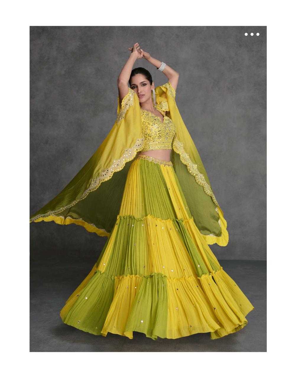 Premium Georgette & Organza Lehenga Set with Cancan & Embroidery 🌿💛