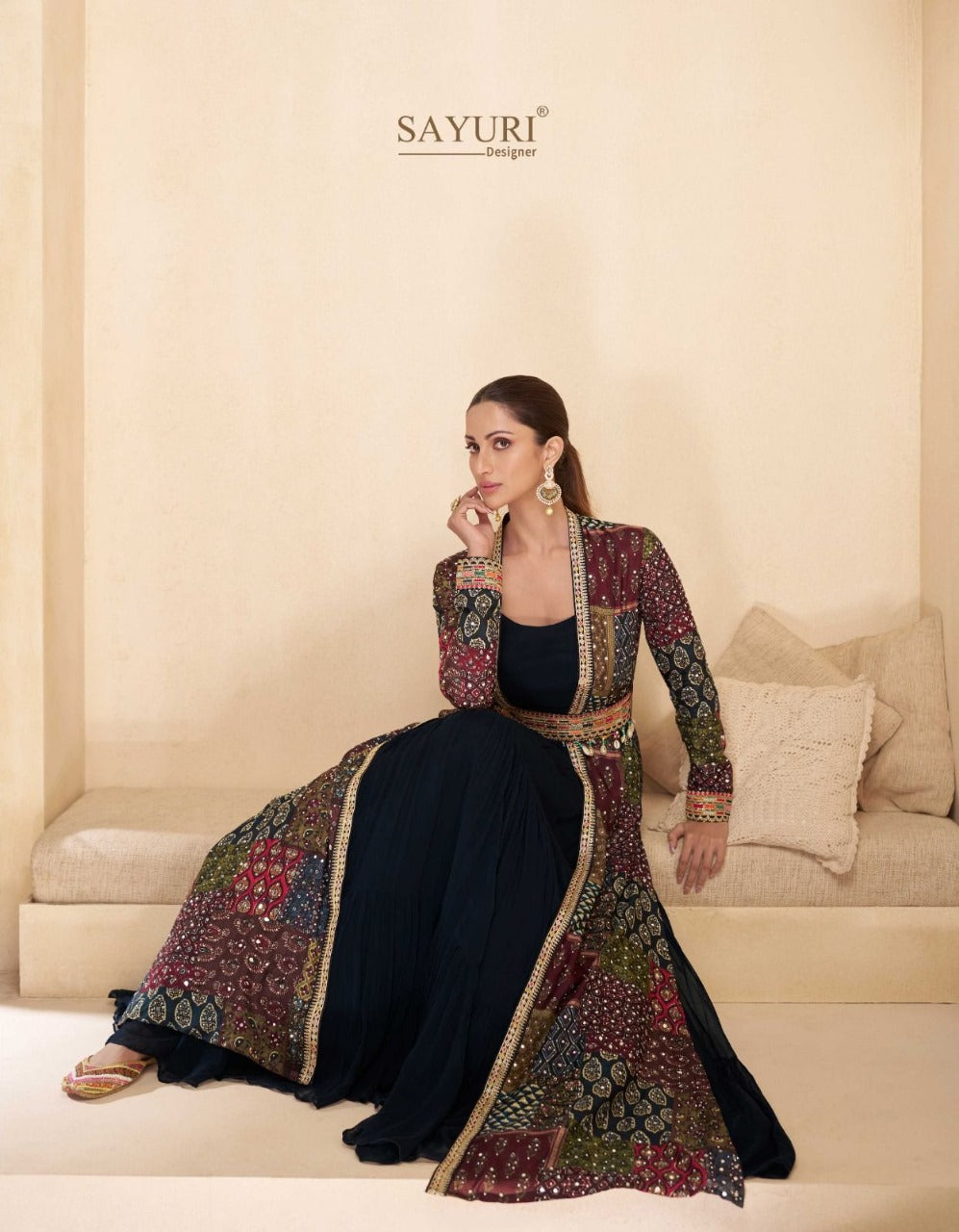 Meera Royale - Designer Georgette Gown with Embellished Silk Shrug by Sayuri