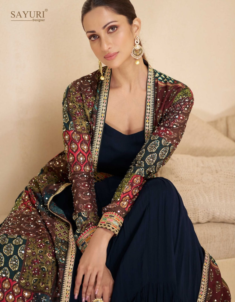 Meera Royale - Designer Georgette Gown with Embellished Silk Shrug by Sayuri