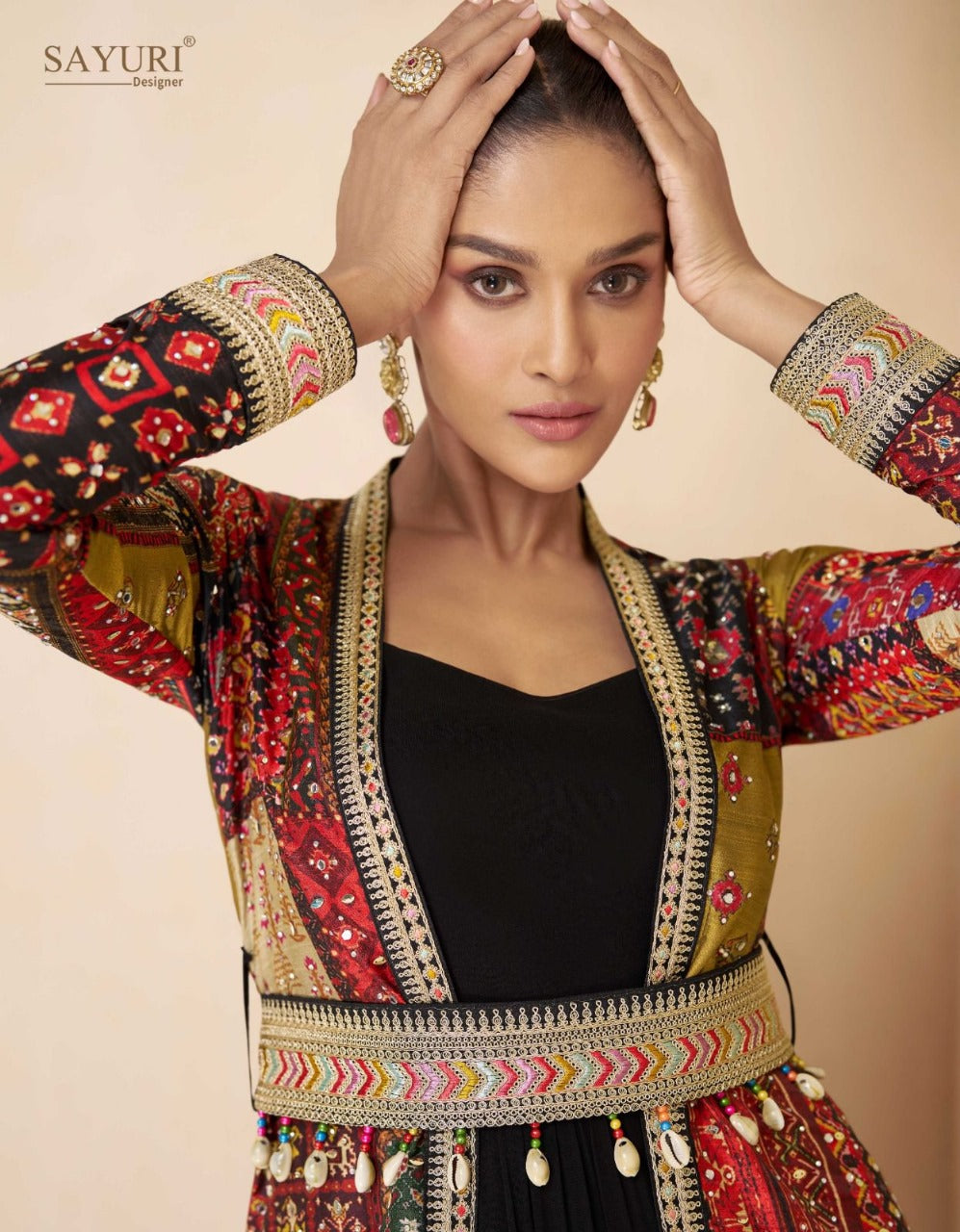 Meera Royale - Designer Georgette Gown with Embellished Silk Shrug by Sayuri