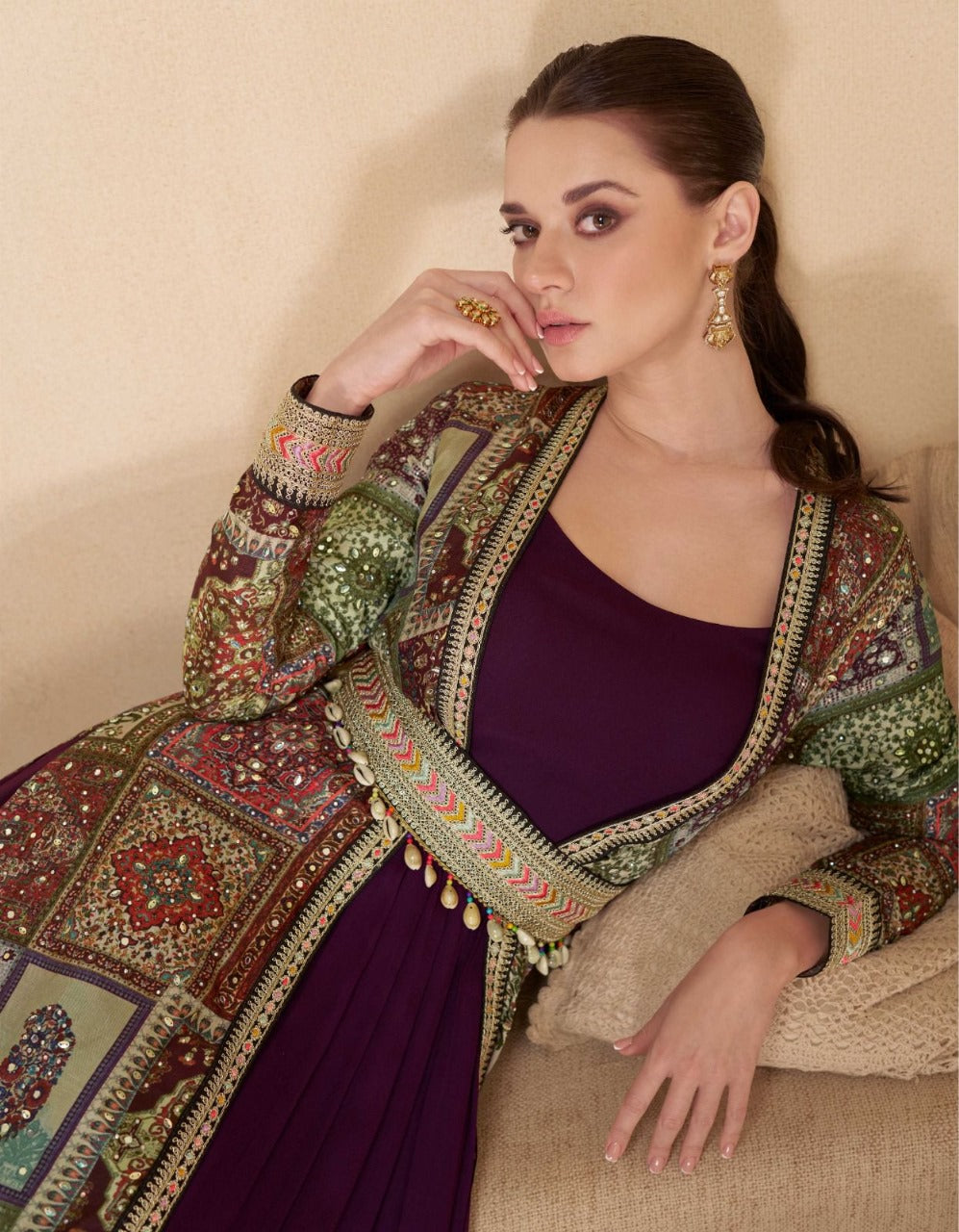 Meera Royale - Designer Georgette Gown with Embellished Silk Shrug by Sayuri