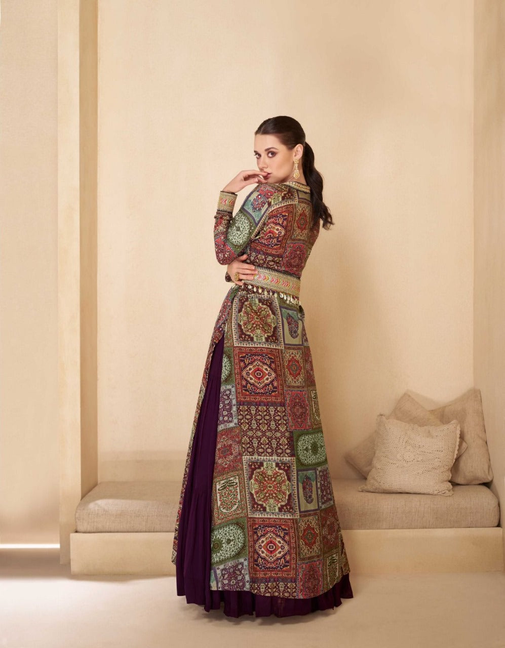 Meera Royale - Designer Georgette Gown with Embellished Silk Shrug by Sayuri