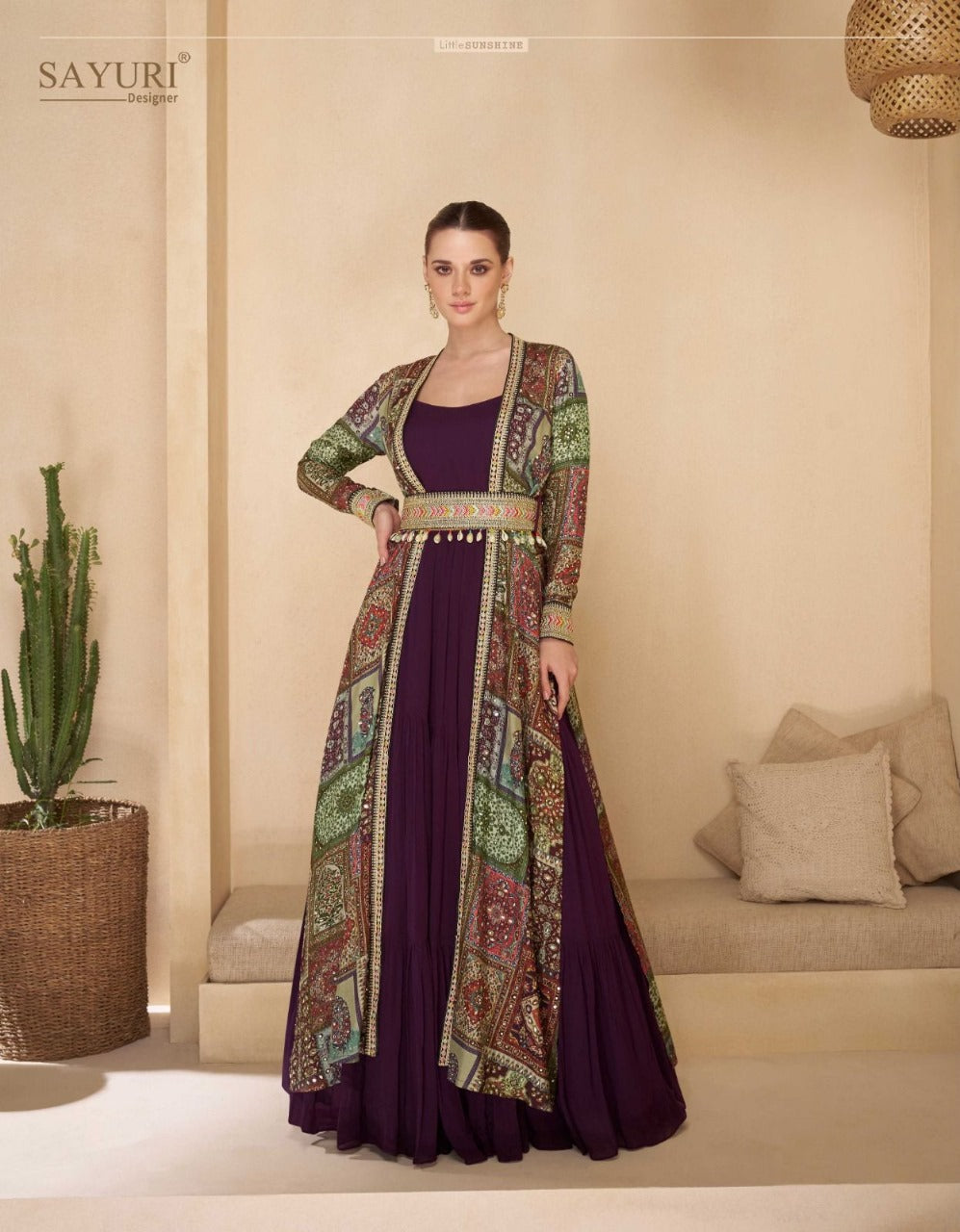 Meera Royale - Designer Georgette Gown with Embellished Silk Shrug by Sayuri