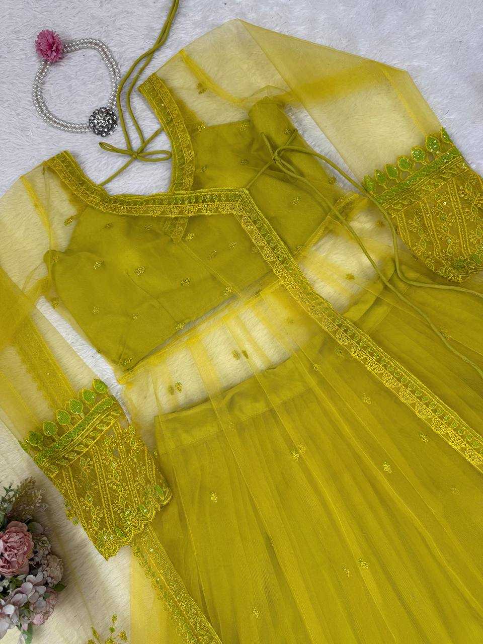 🛍️Regal Olive Green Embroidered Layered Anarkali Gown with Dupatta