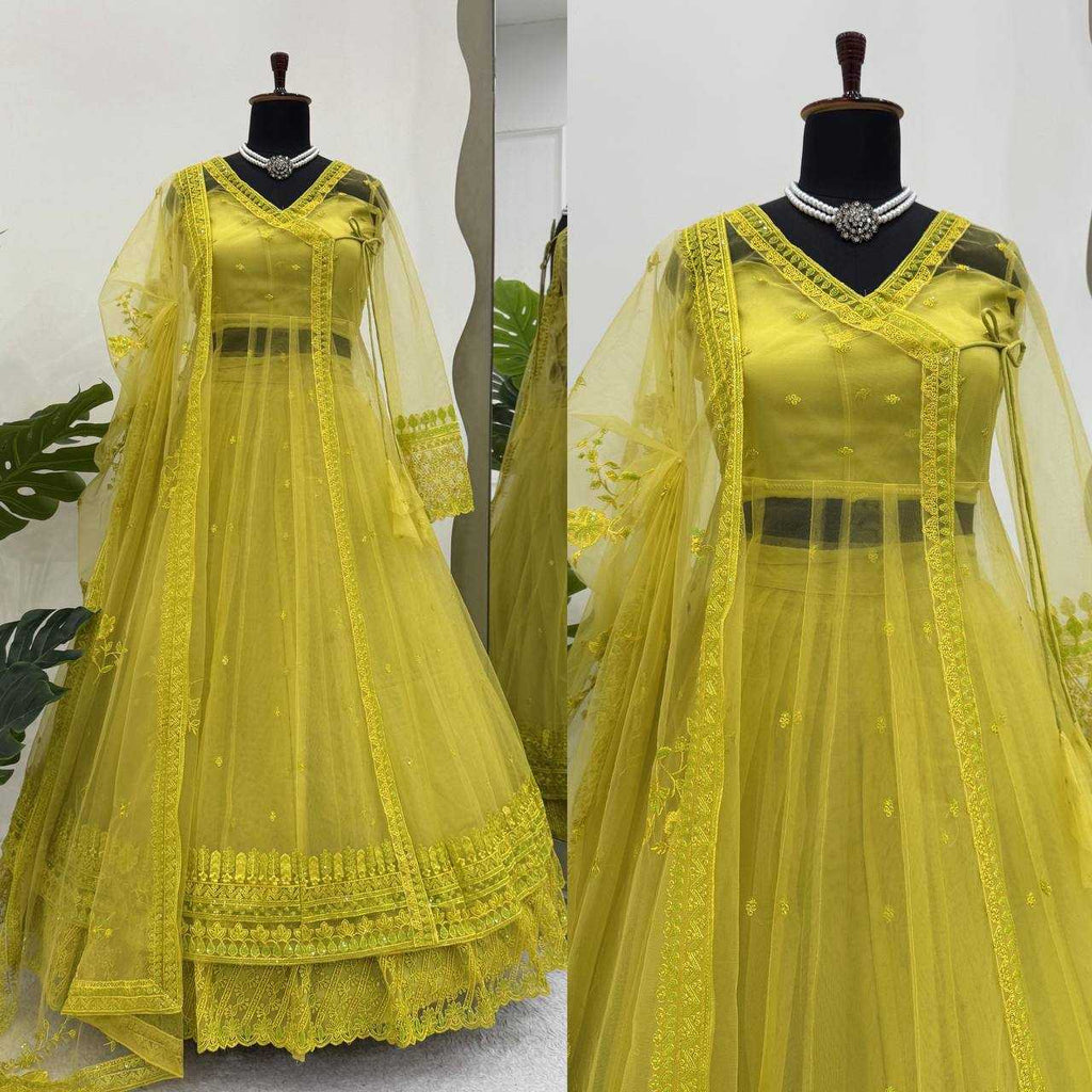 🛍️Regal Olive Green Embroidered Layered Anarkali Gown with Dupatta