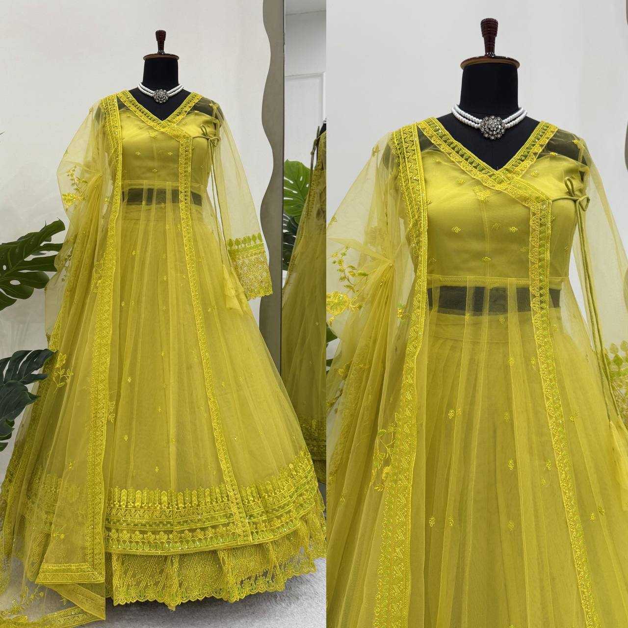 🛍️Regal Olive Green Embroidered Layered Anarkali Gown with Dupatta