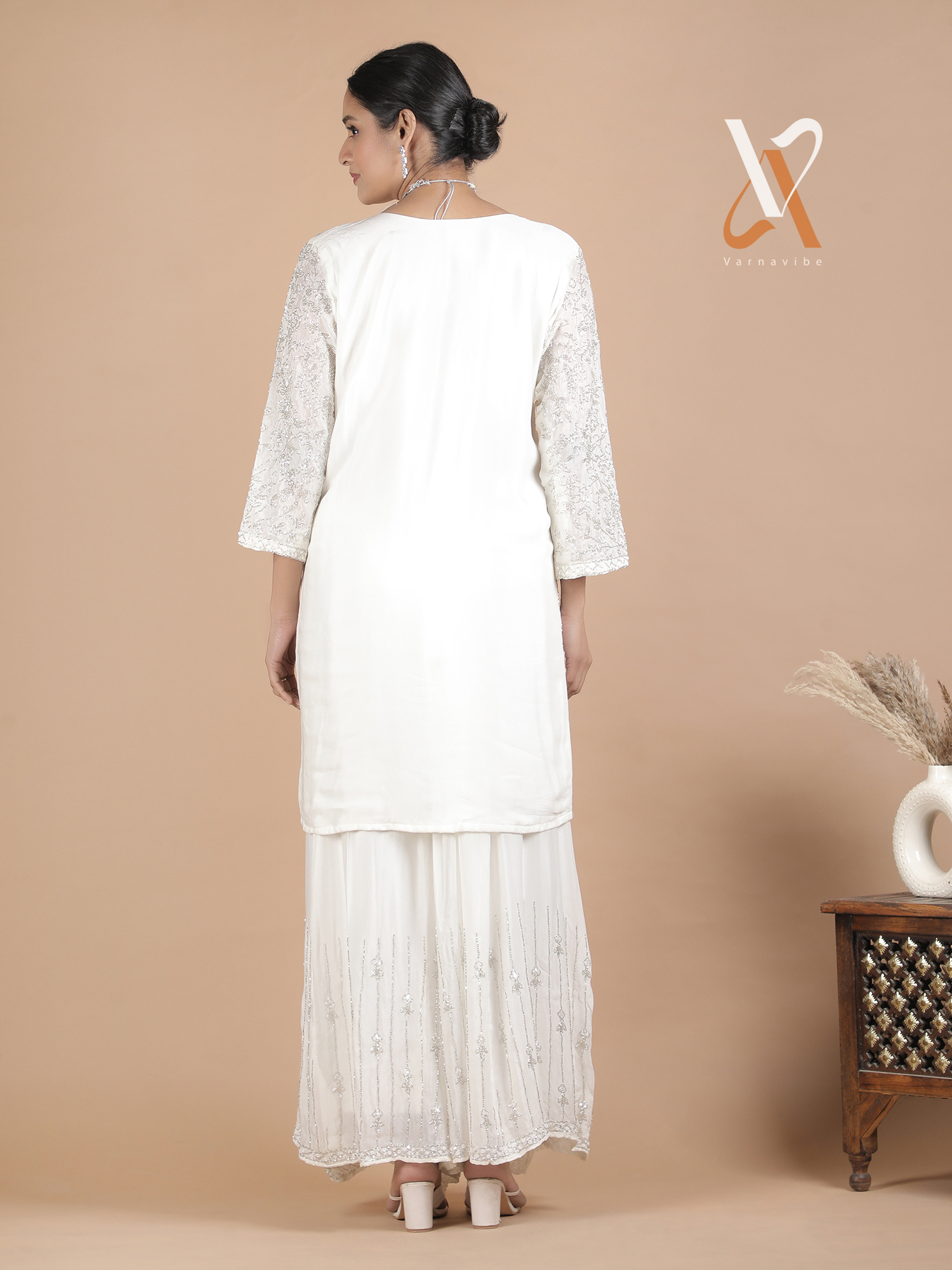 Timeless Ivory Embroidered Kurta Sharara Set with Dupatta