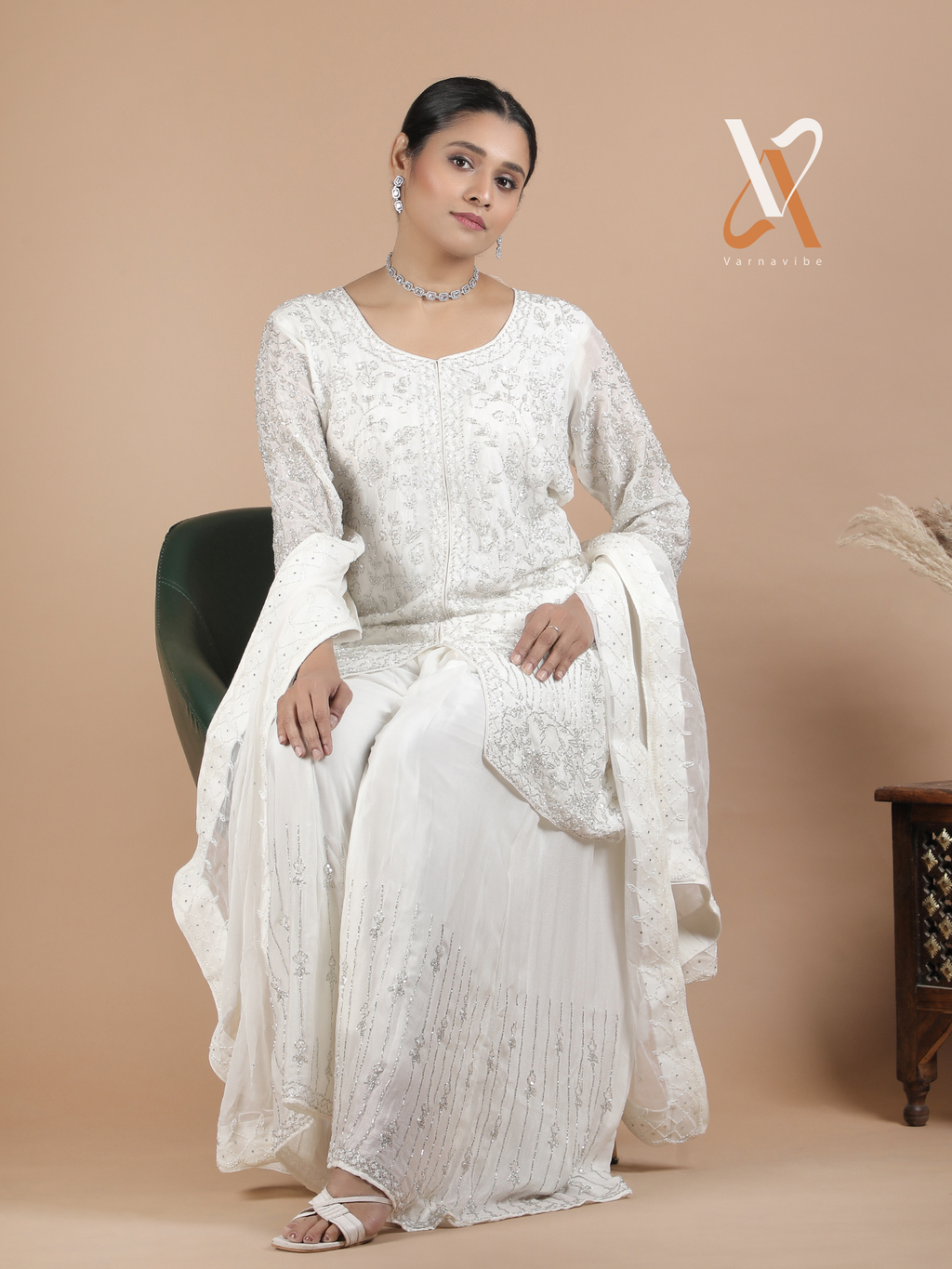 Timeless Ivory Embroidered Kurta Sharara Set with Dupatta