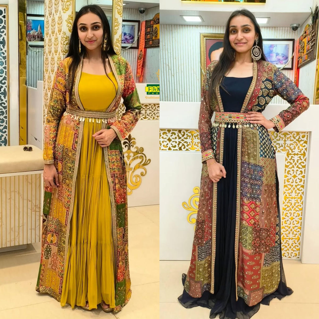 Meera Royale - Designer Georgette Gown with Embellished Silk Shrug by Sayuri