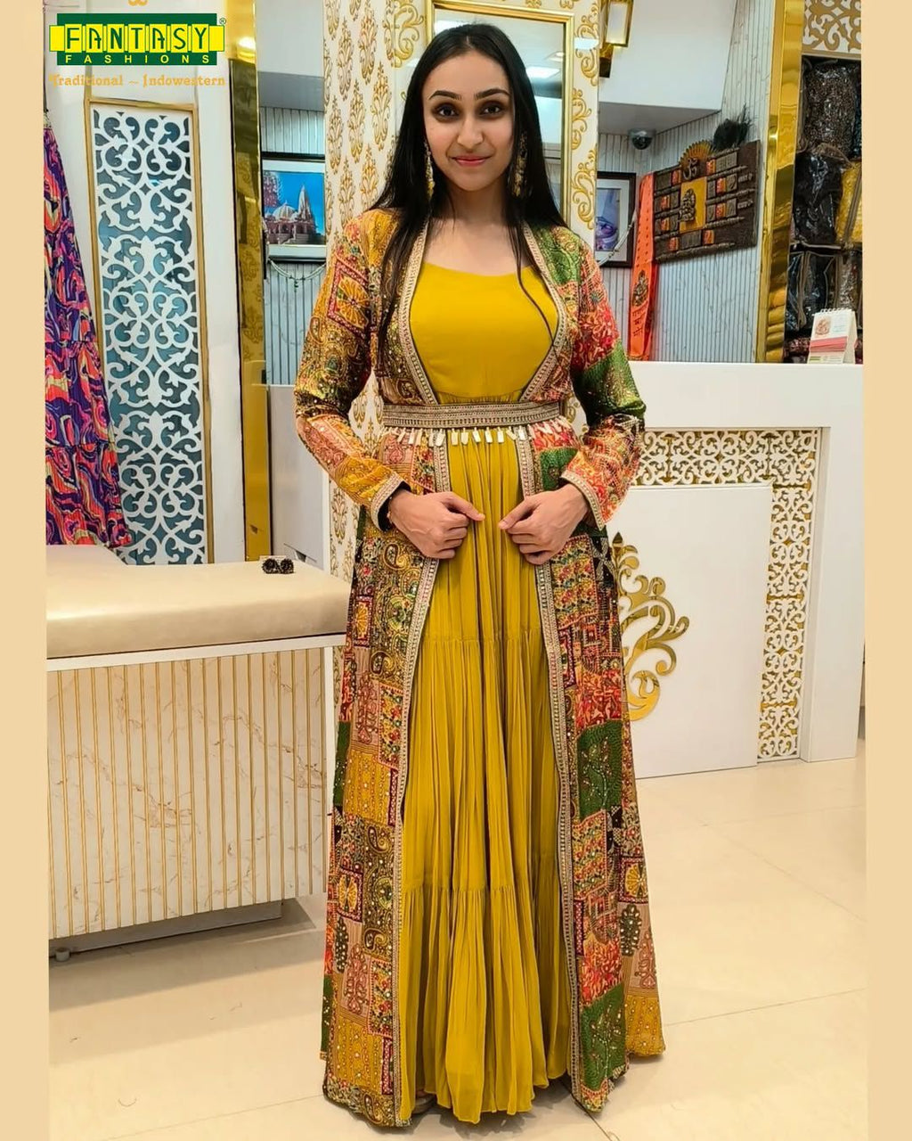 Meera Royale - Designer Georgette Gown with Embellished Silk Shrug by Sayuri