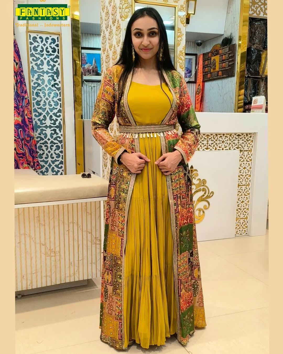 Meera Royale - Designer Georgette Gown with Embellished Silk Shrug by Sayuri