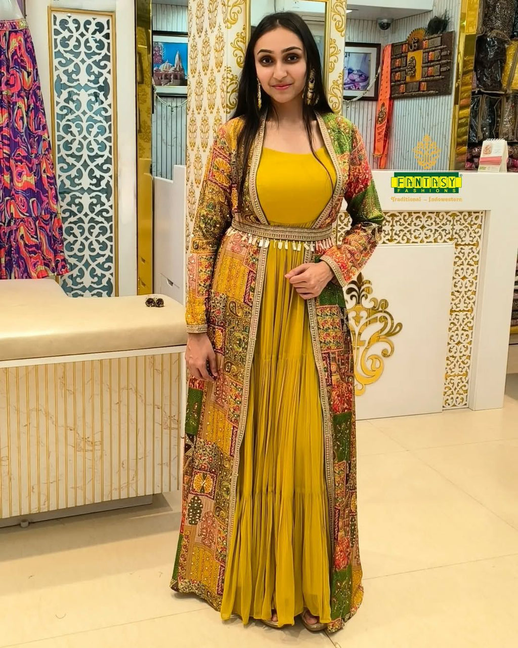 Meera Royale - Designer Georgette Gown with Embellished Silk Shrug by Sayuri