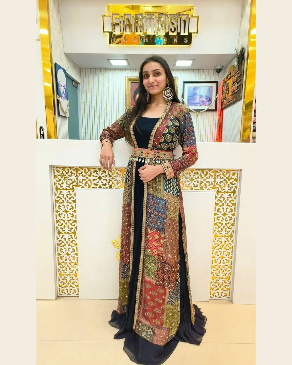 Meera Royale - Designer Georgette Gown with Embellished Silk Shrug by Sayuri