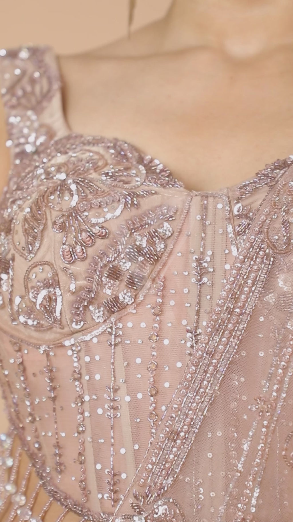 Beige Indo-Western Lehenga Set with Beaded Corset Blouse & Stylish Drape Dupatta