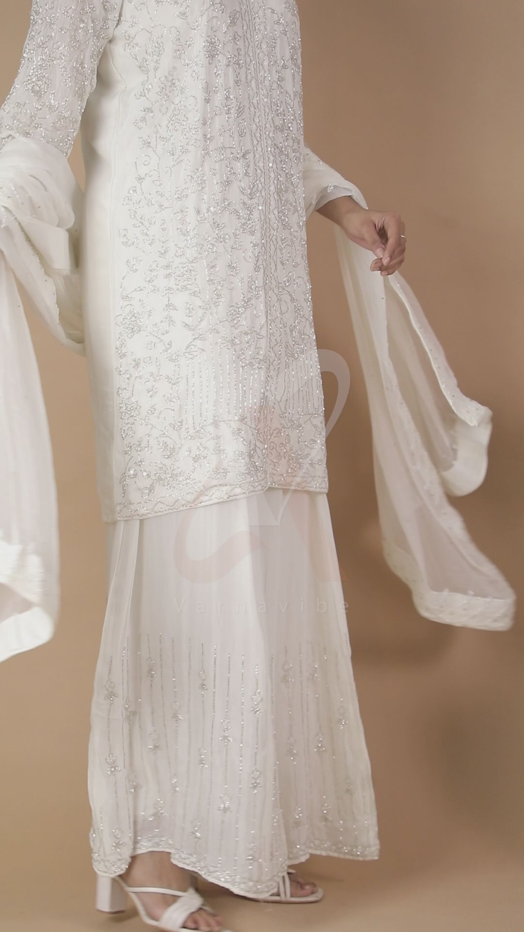 Timeless Ivory Embroidered Kurta Sharara Set with Dupatta